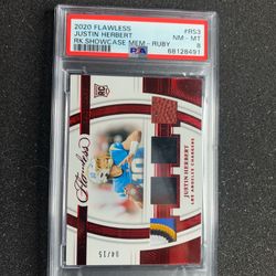 2020 Justin Herbert Flawless /15 Patch Card Psa8