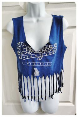⚾ Los Angeles Dodgers ⚾ V-Neck Crop Top w/Beaded Tassels & Rhinestones