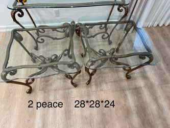 4-Piece Ornate Bronze Metal & Glass Table Set – Coffee, Console & 2 End Tables