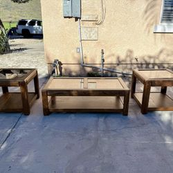 Vintage Solid Wood Living Room Table Set – Coffee Table + 2 End Tables