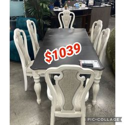 Traditional Two Tone Design 7 Piece Dining Table Set