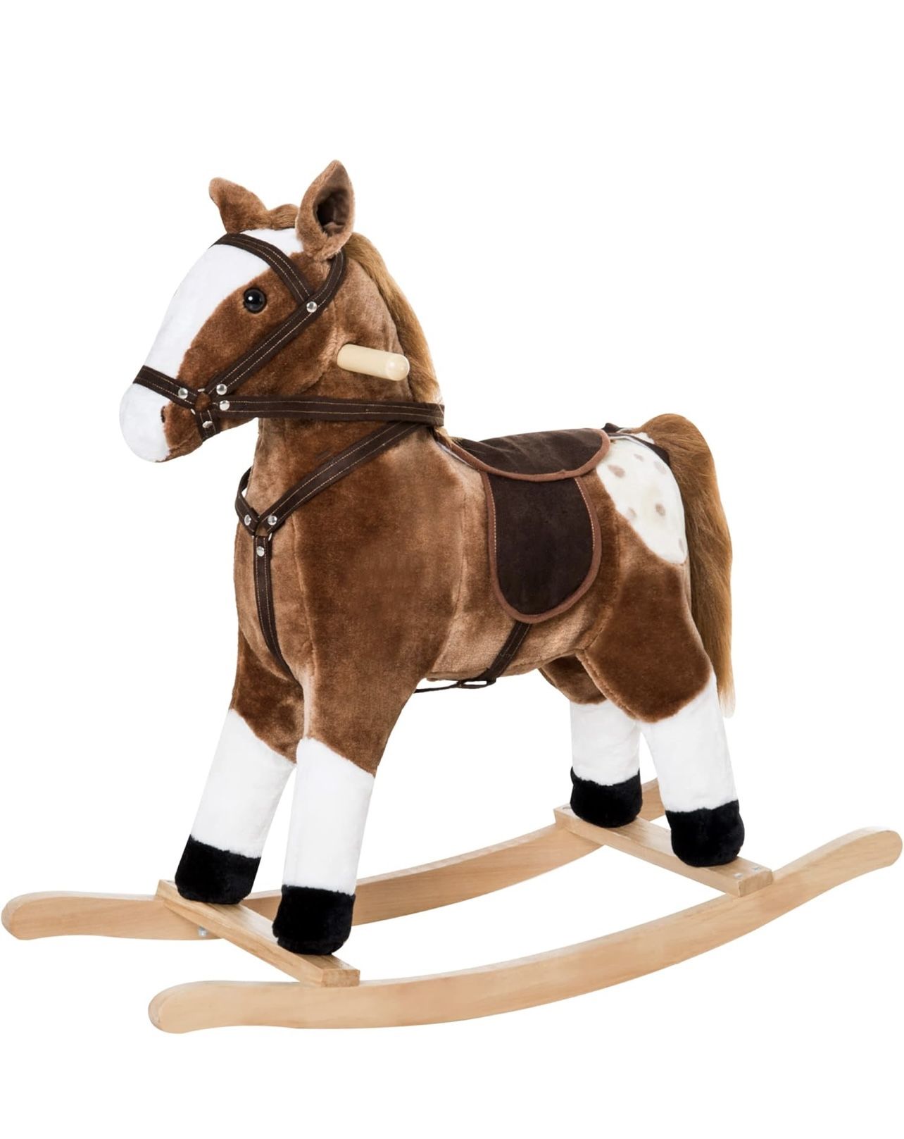 Kids Rocking Horse Plush Ride On Toy Toddler Rocker for Boys Girls Gift, Brown