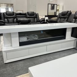 White Tv Stand Modern With Drawers And Fire Place