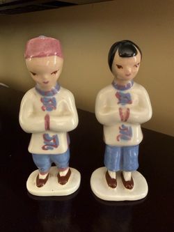 Vintage Mid-Century Yona of California Asian Boy & Girl Figurines Pair (#35 & #38) - Very Good Condition!