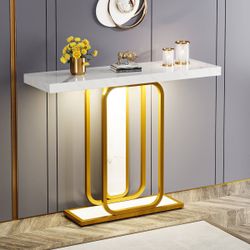 Tribesigns Modern Console Table, 41" Faux Marble Sofa Table with LED Lights