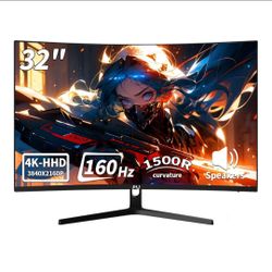 ☆ PIJ 32" Curved Gaming Monitor 4K, 160Hz UHD PC Monitor Built-in Speakers, 1500R Computer Screen for Home Office Entertainment, DP, HDMI, VA Panel, W
