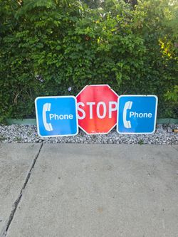 2 vintage phone sn one stop sign