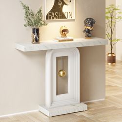 39.4" Console Table, Modern Sofa Entryway Table with Gold Decor