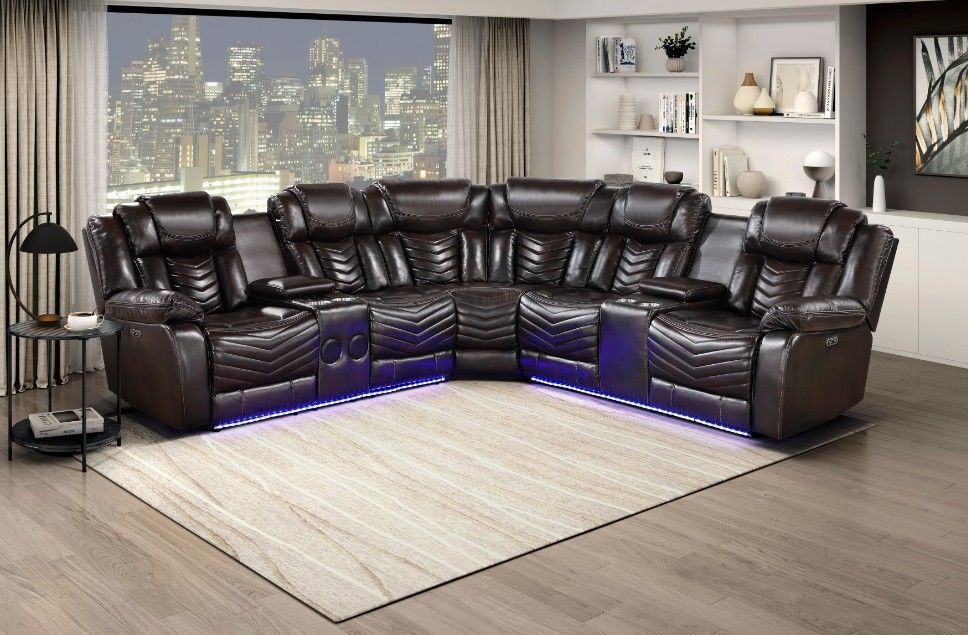 Reclining sectional sofa With LED and Bluetooth speakers