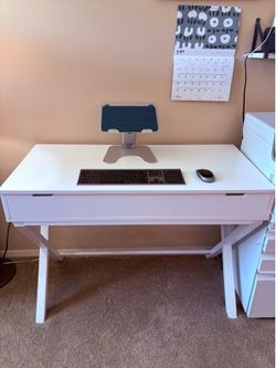 White Lift Top Desk with Hidden Storage