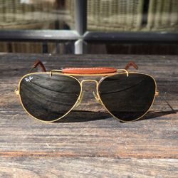 RARE 1987 Ray‑Ban BL outdoorsman leathers  Gold Aviator —  Excellent Condition