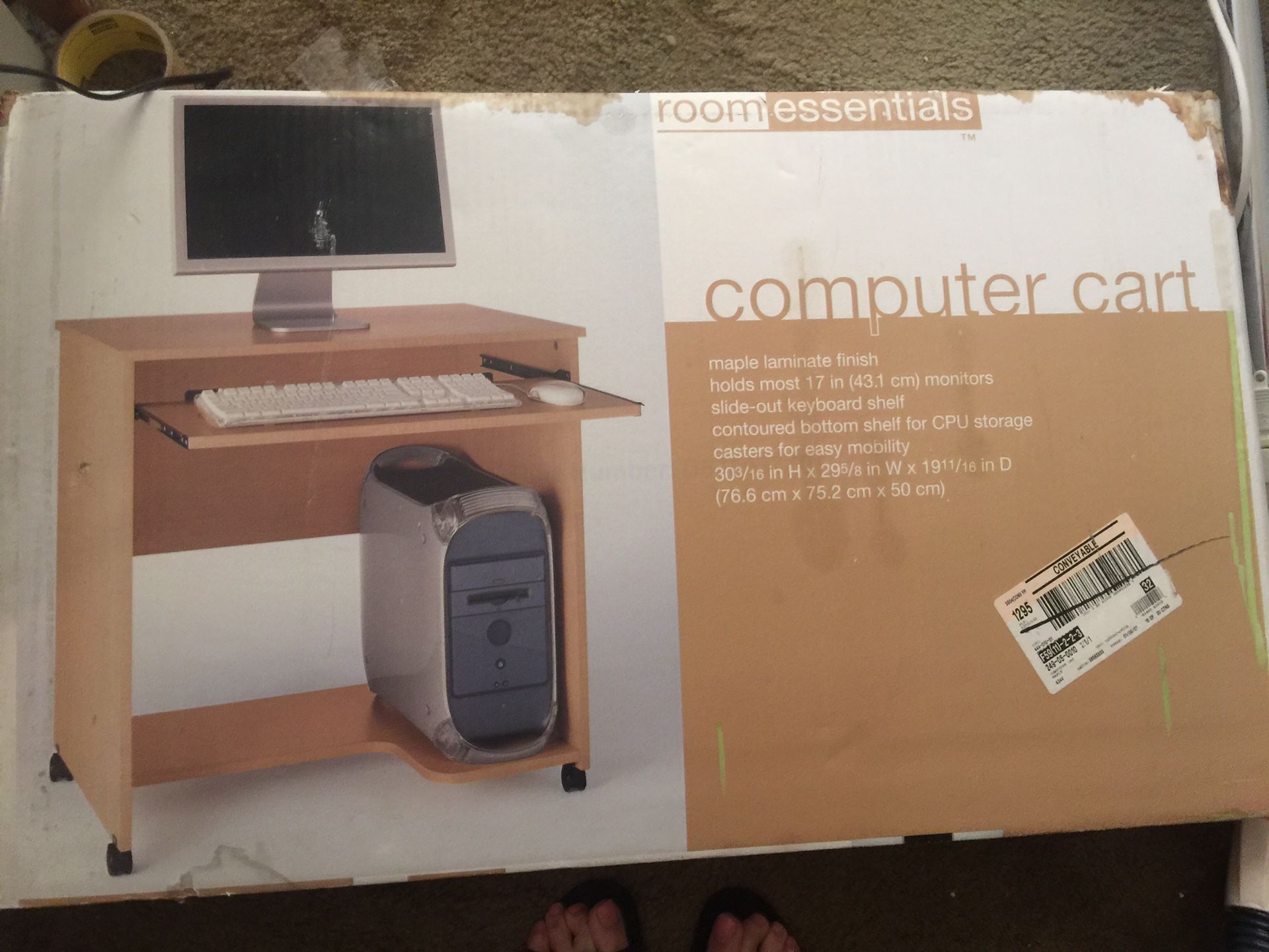 Computer cart by Room Essentials. New. In unopened box. See photo for details, measurements.