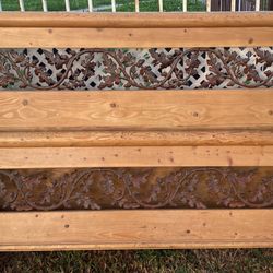 Canyon Pine Sleigh Bed with Metal Oak Leaf Accents - Queen Size Bed Frame