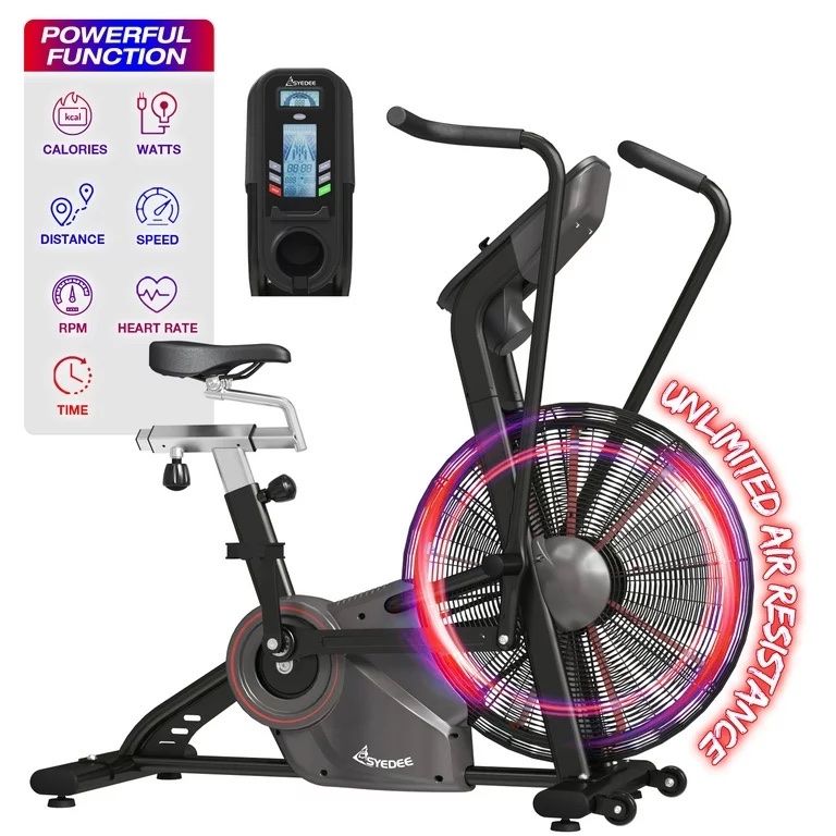 Syedee Air Bike,Unlimited Air Resistance System and Multi-Function Digital Monitor, Air Exercise Bike with Adjustable Seat