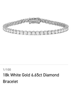 18K White Gold 6.65 CT Natural Diamond Tennis Bracelet