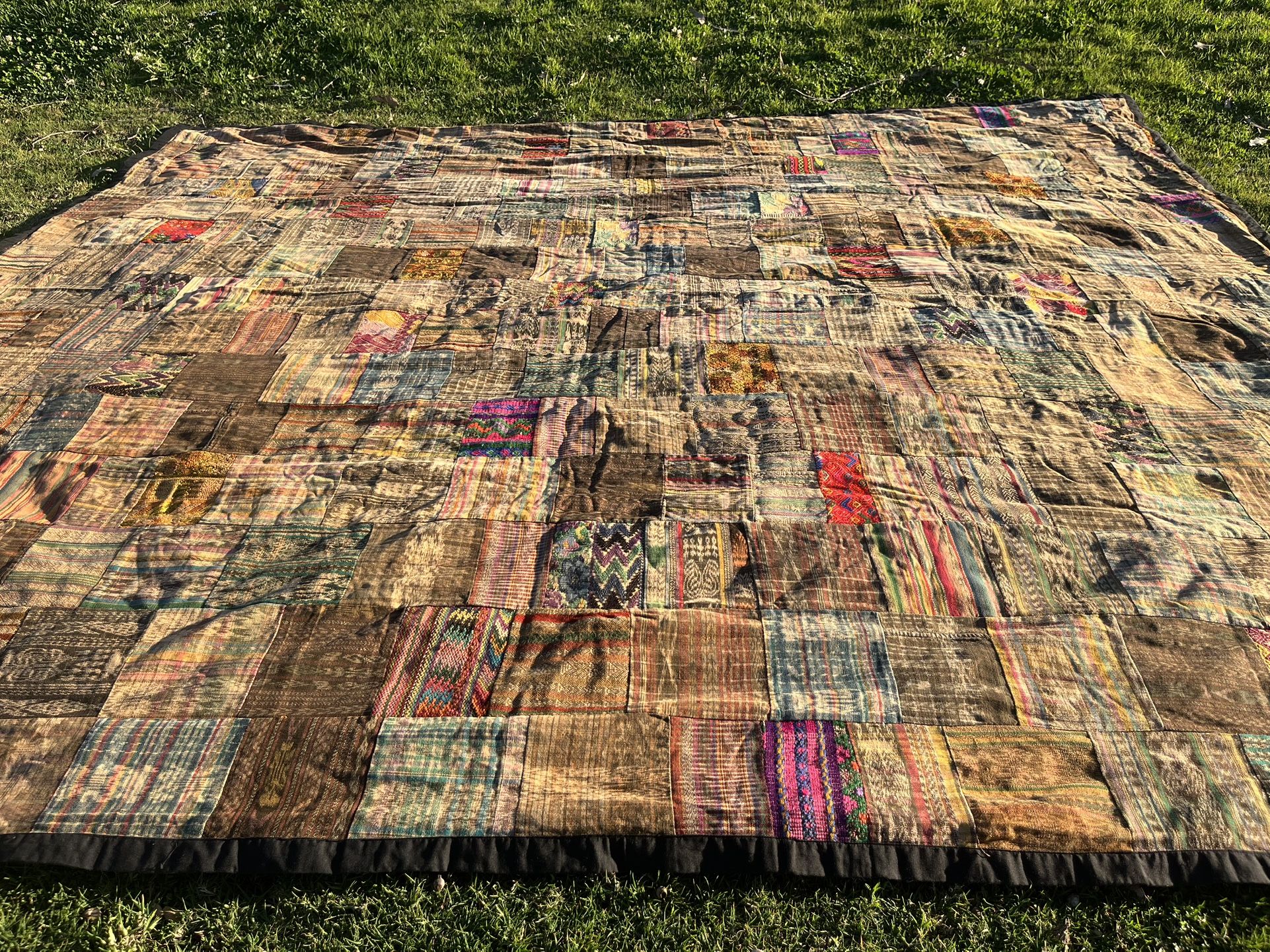 Vintage Handmade Patchwork Quilt – Boho/Tribal/Eclectic Throw Blanket, 82x94”