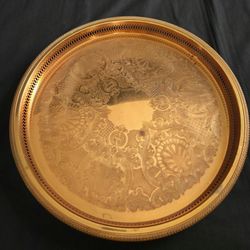 Vtg Coppercraft Guild Serving Tray/ Plate Ornated 18" In Diameter Made in USA- Taunton Mass