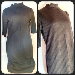 Leadingstar Black Mini Dress Small Rib Knit Stretch Bodycon Mock Neck 3/4 Sleeve
