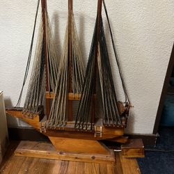Very Unique String & Wood Vintage Ship Lights Up