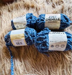 Just Chenille Medley Yarn Navy  Discontinue Yarn New 4 Skeins