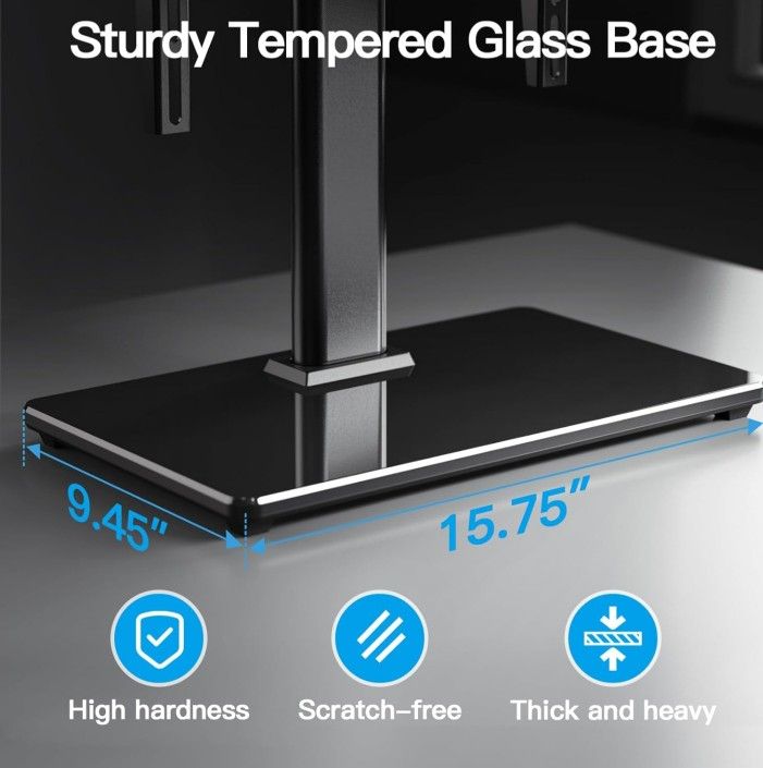 Universal TV Stand Table Top TV Base for 32 to 60,65 inch LCD LED OLED 4K Flat Screen TVs-Height Adjustable TV Mount Stand with Tempered Glass