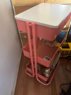 Pink 3-Tier Rolling Storage Cart