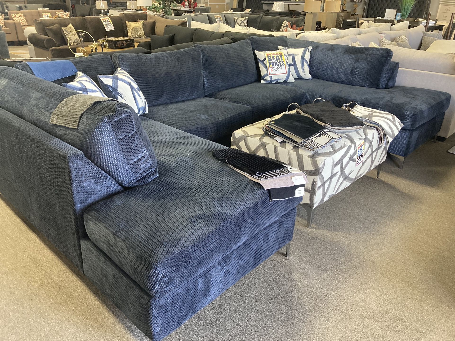 Navy Blue Sectional + $399 Ottoman ✨ Customizable ✅