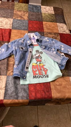 Boys Disney Mickey Mouse 2 Pieces Jean Top With Shirt New