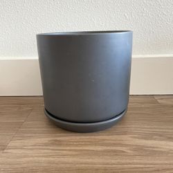 6" Dark Grey Ceramic Planter With Attached Drip Tray