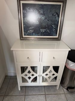 White Storage Cabinet 2 Drawers/2 Glass Doors