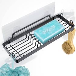 new Soap Dish 2-in-1 Soap Holder for Shower Wall with Hooks, Adhesive Shampoo Bar Soap Caddy Tray Saver Rest Case Sponge Holder Shower Dish Black Sink