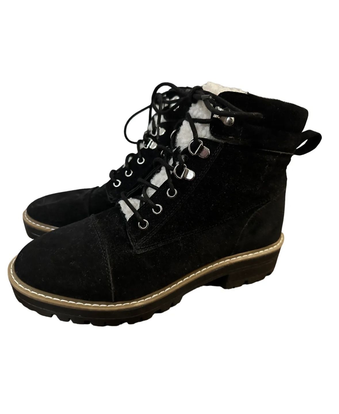 Womens Booties Black Faux Suede Sherpa Combat Boots NEW without box size 10