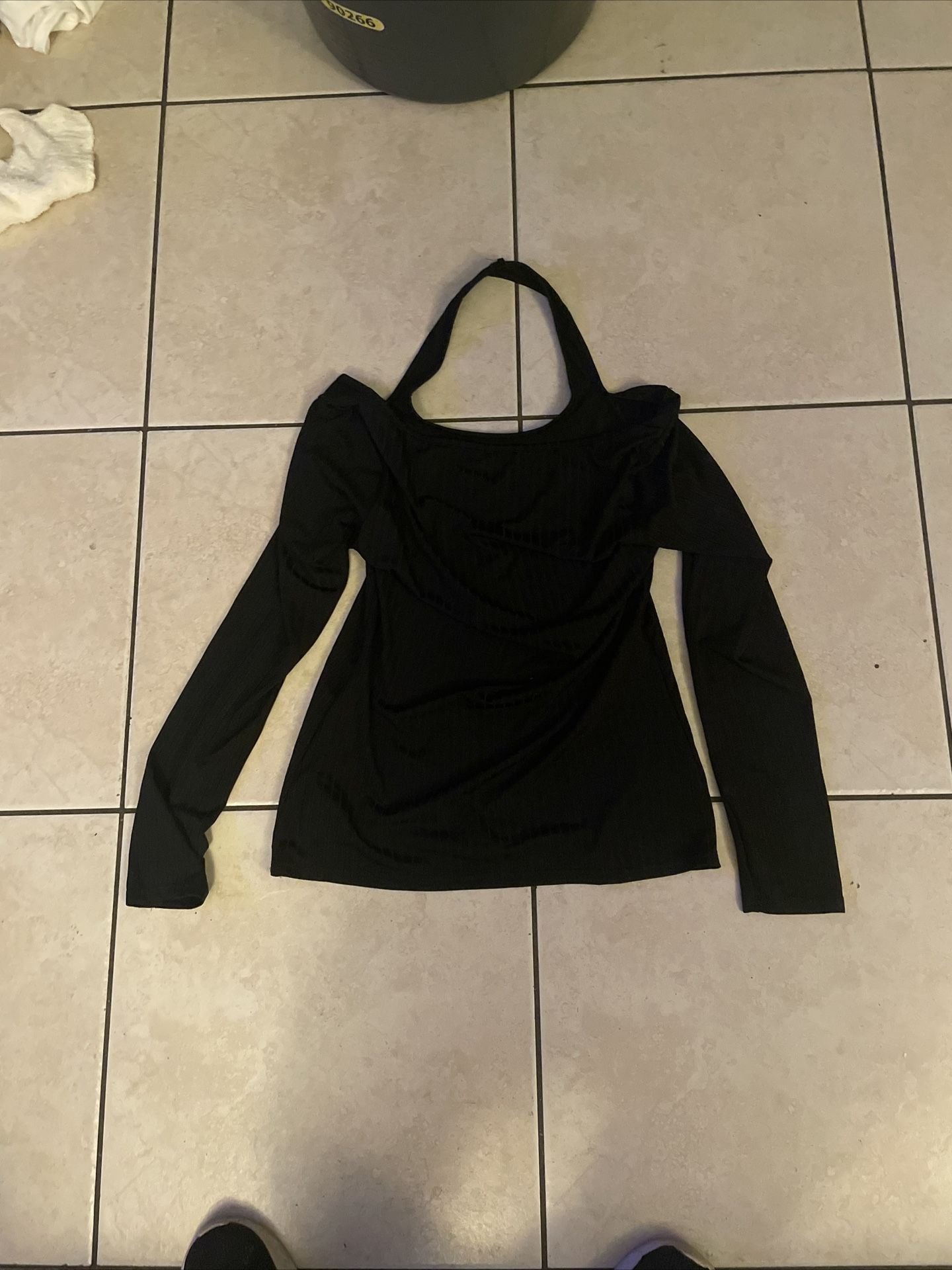 Black Halter Top With Long Sleeves . Size M