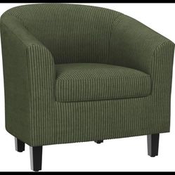 Yaheetech Corduroy Barrel Chair, Upholstered Club Accent Chair, Round Armchair with Soft Cushion for Living Room Bedroom Reading Room,  Green

