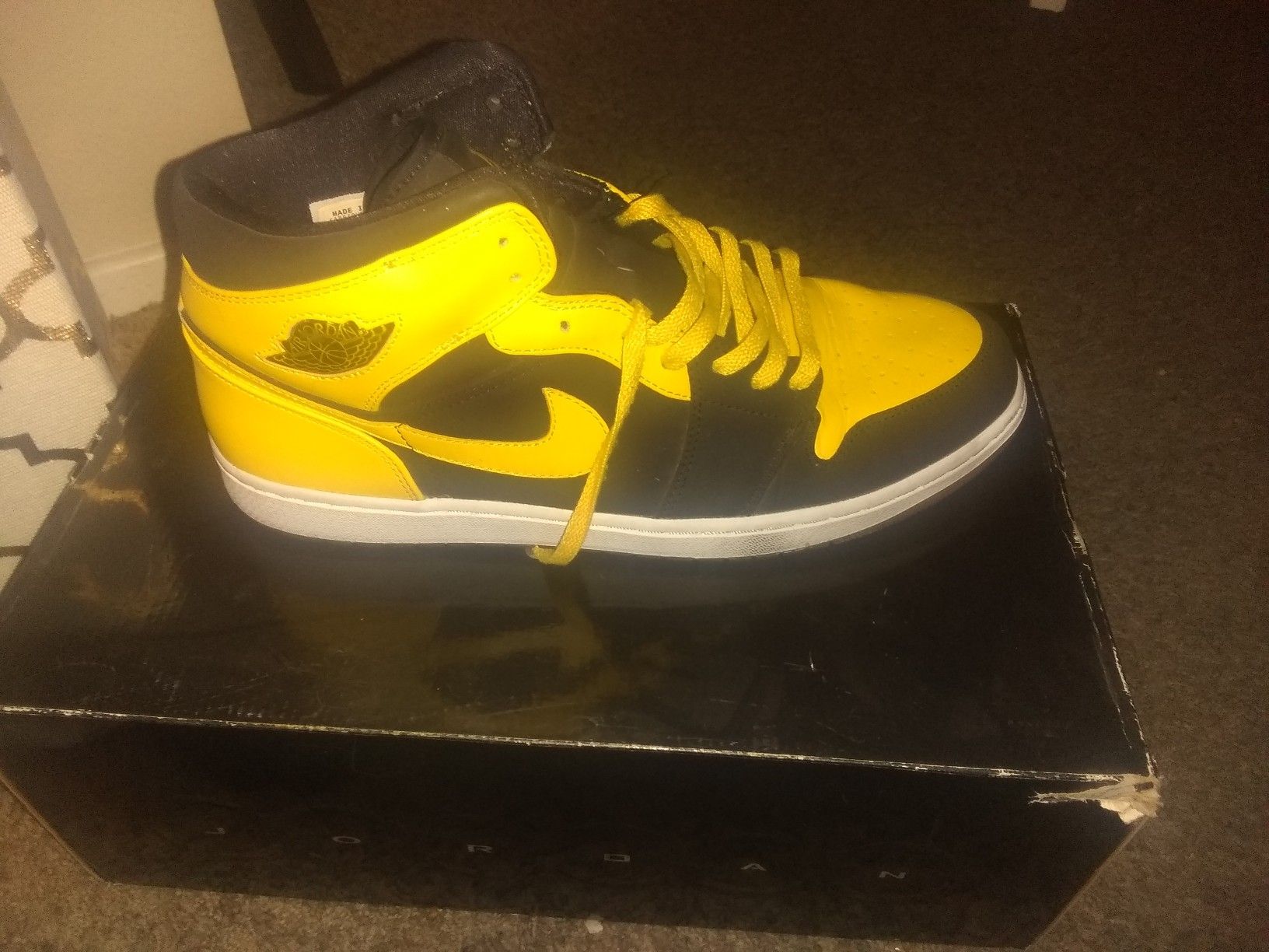 Jordan BLK and yellow 1's from the first time he release them shoes