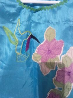 Turquoise Silk 👗  with Hummingbird Embroidery