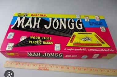 Rare Vintage Mah Jongg Set By Cardinal Embossed Wood 166 Tiles 4 Red Plastic Trays Instructions 1960's Made In Brooklyn