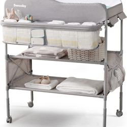 Sweeby Portable Baby Changing Station with Waterproof Pad, Nursery Organizer for Infant & Newborn - Grey