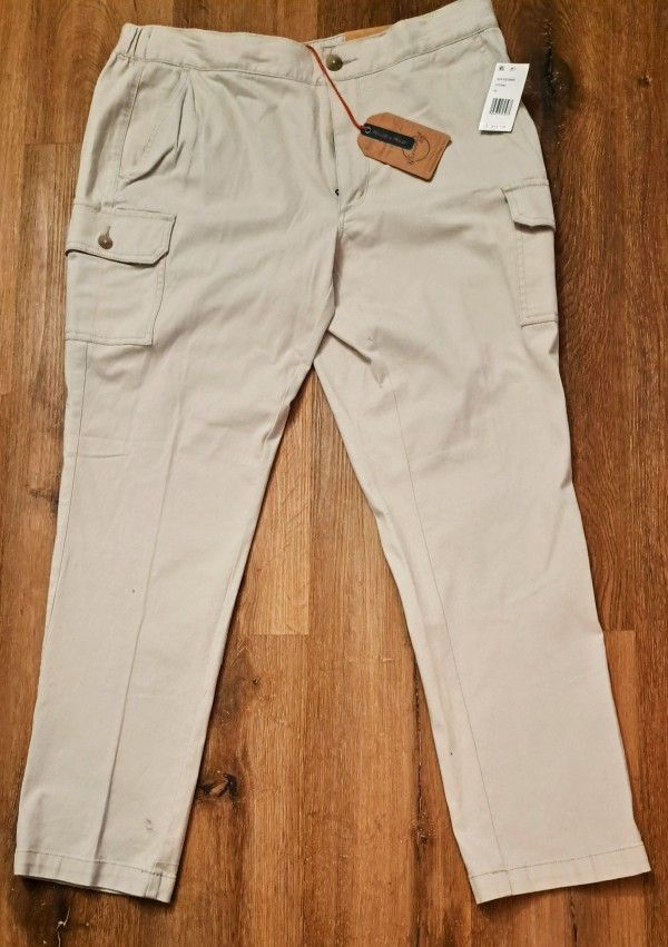 Weatherproof NWT Mens Beige Cargo Pants Cotton Flat Front New Size XL MSRP $75