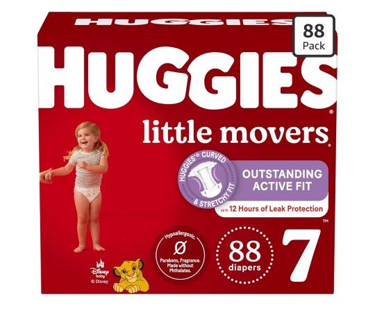 Huggies Little Movers Size 7 (88 Diapers) NEW