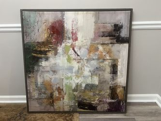 Large Square Abstract Canvas Art, 41" x 41", Gray Wood-Tone Floating Frame