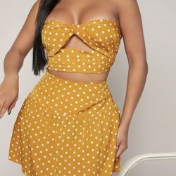 SXY Polka Dot Twist Cut Out Tube Top & Skirt