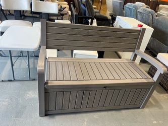 80 Gallon Plastic Storage Bench Made of Durable Weatherproof Resin