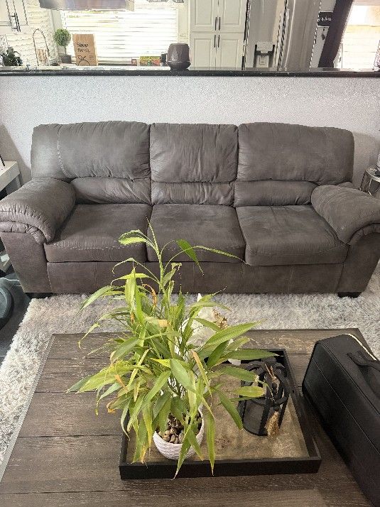 Suede Sofa  And Recliner And 2 Tables