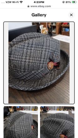 Vintage Men's Grey Plaid Fedora Hat