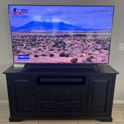 Black TV Stand Media Console, 65” Samsung TV, Sound Bar with Subwoofer- Williamsfield and Higley