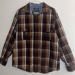 Woolrich Men’s Cotton Brown Plaid Button Down Long Sleeve Shirt
