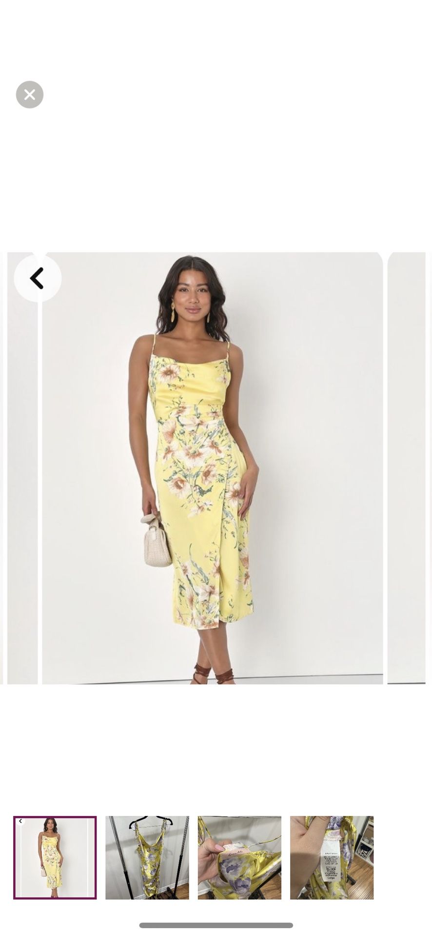 Floral, yellow satin dress