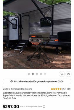 Blackstone Adventure Ready Plancha para Exteriores, Parrilla de Superficie Plana de 2 Quemadores de 22 Pulgadas con Tapa y Patas Flexfold, Gris