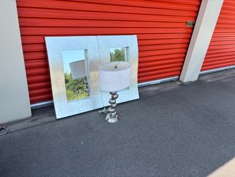 Pier One Silver Wall Mirror and Table Lamp Set